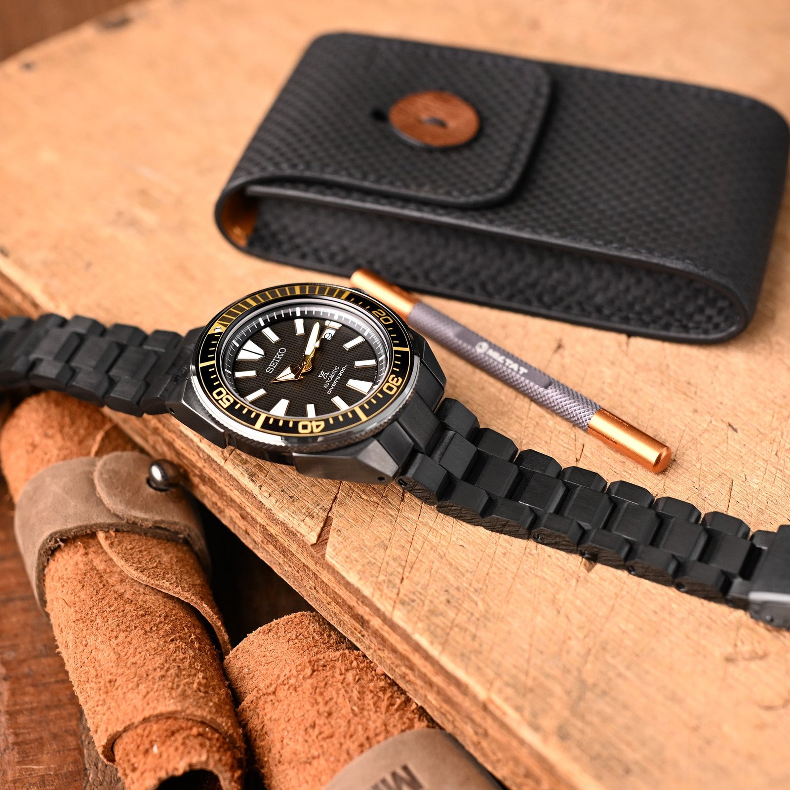 22mm Hexad Black DLC Stainless Steel Band for Seiko Samurai SRPB51
