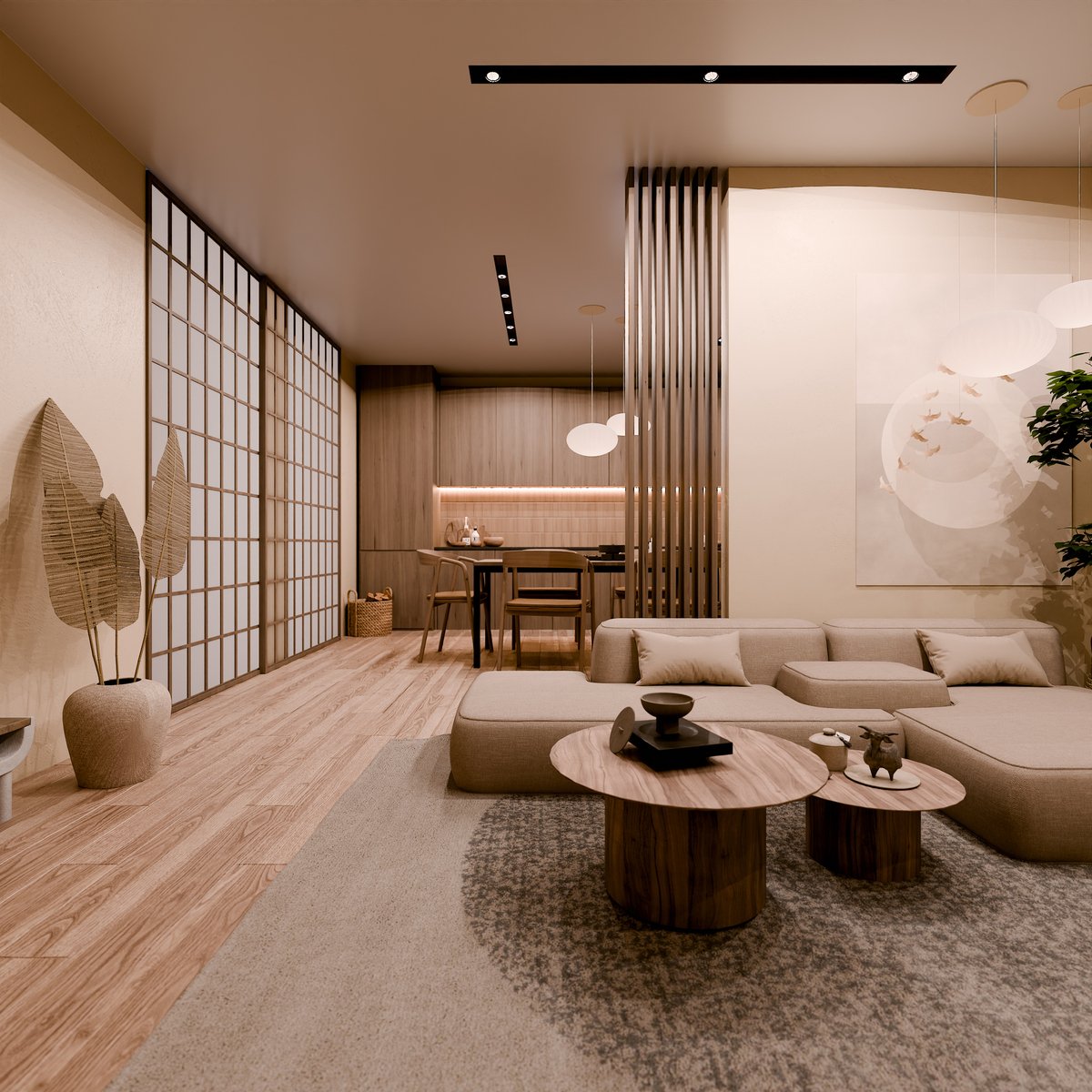 Japandi interior scene - modern minimalist ready to render scene