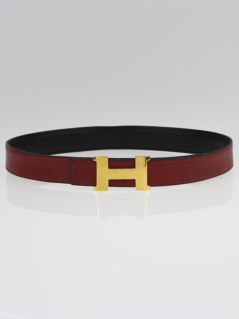 Hermes 24mm Rouge/Black Leather Gold Plated Constance H Belt Size