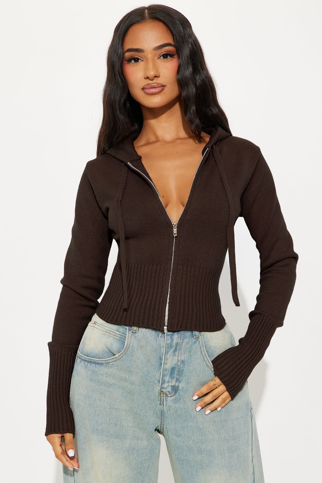 Lana Zip Up Sweater - Chocolate | Fashion Nova