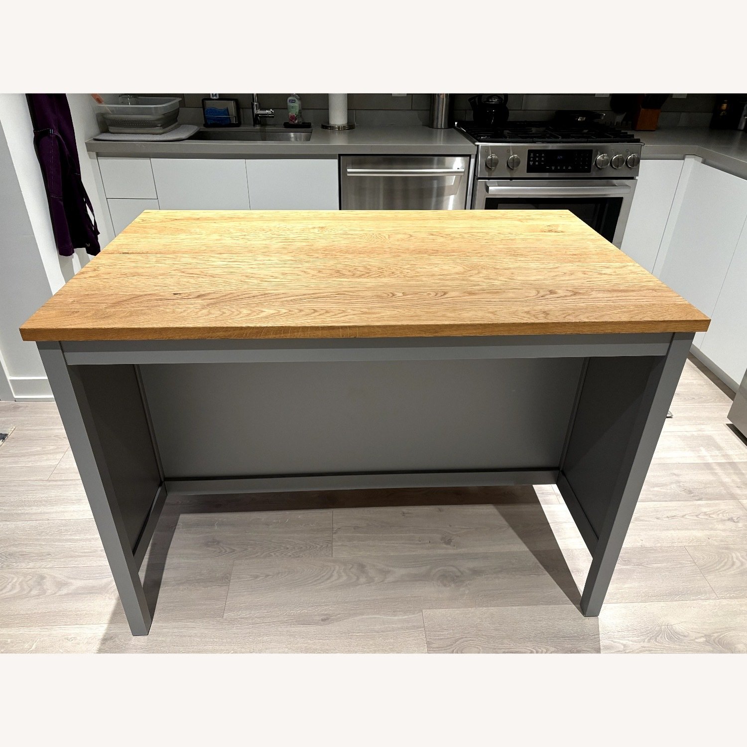 IKEA Tornviken Gray/Oak Kitchen Island - AptDeco