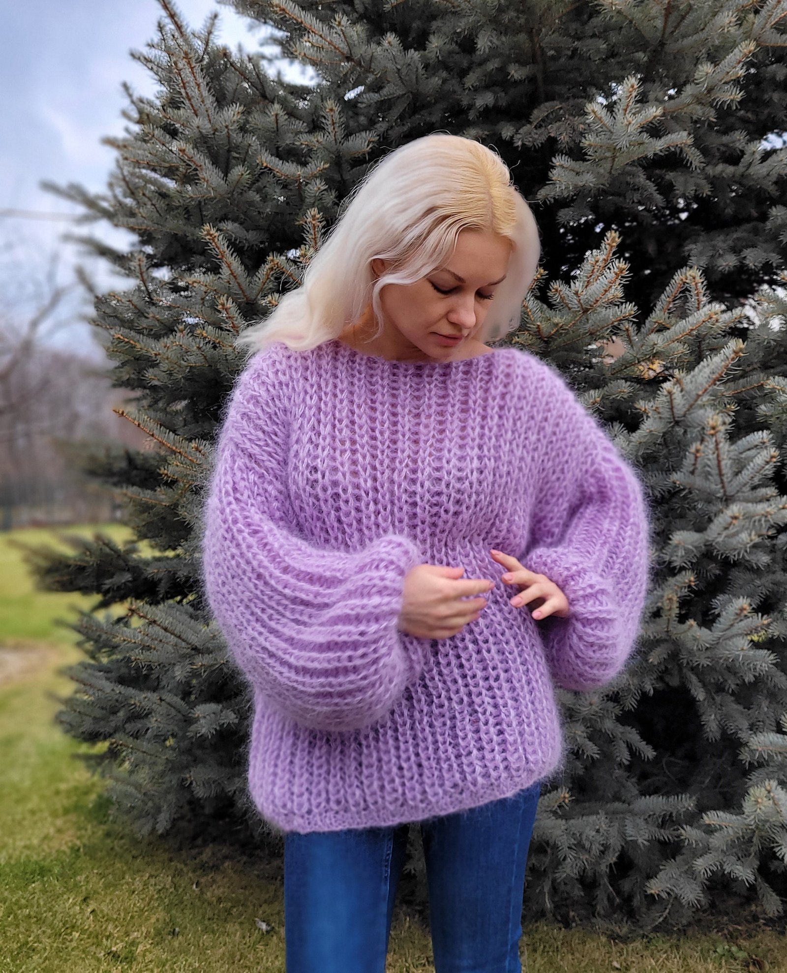 Handknit Lavender Mohair Sweater, Chunky Oversized Fit - Etsy