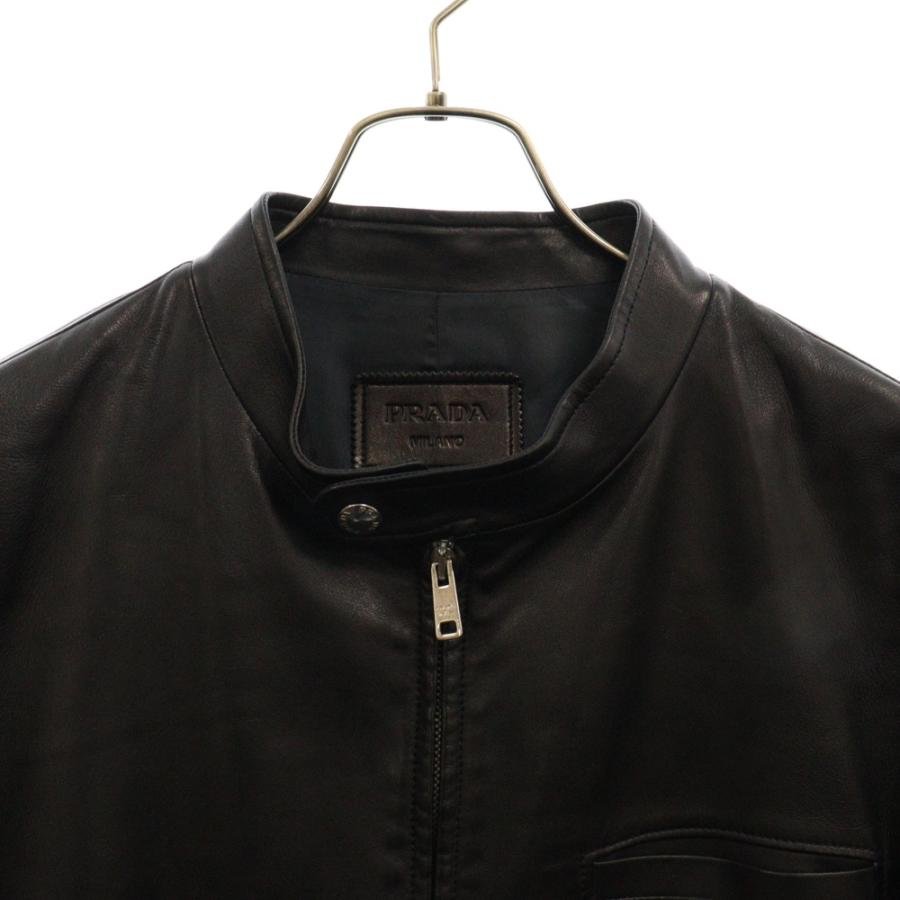 PRADA（プラダ） シングルラムレザーライダースジャケット ブラック