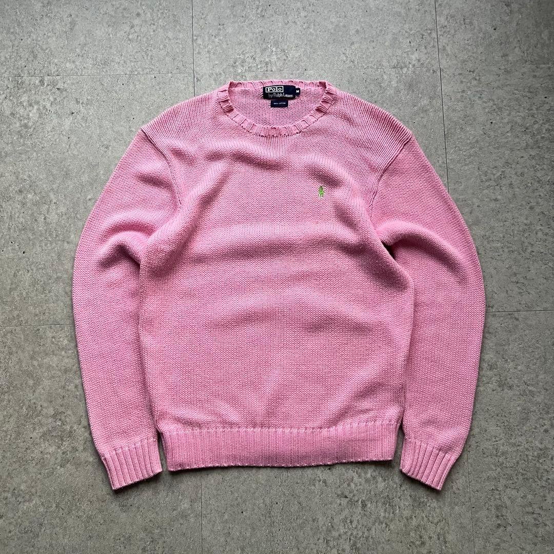 90s Ralph Lauren ポロバイラルフローレン コットンニット ピンク POLO RALPH LAUREN - 90s ラルフローレン コットンニット M ピンクの